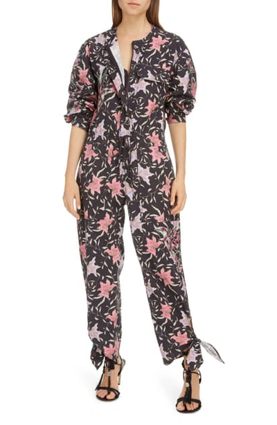 Shop Isabel Marant Isabel Floral Print Cotton Jumpsuit In Faded Night