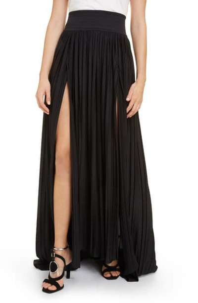 Shop Balmain Plisse Pleated Jersey Maxi Skirt In 0pa Noir