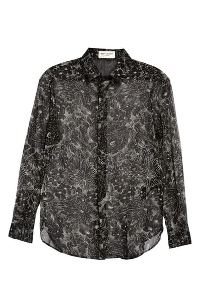 Shop Saint Laurent Glitter Floral Silk Shirt In Noir