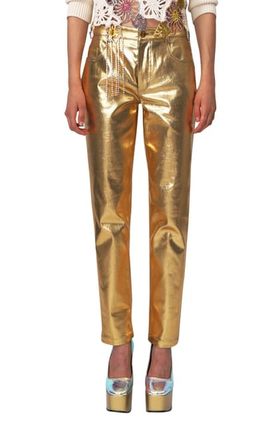Shop Area Metallic Coated High Waist Ankle Skinny Jeans In Gold
