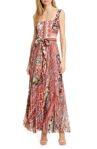 Shop Alice And Olivia Deonna Pleated Tie Waist Maxi Dress In Euphoria