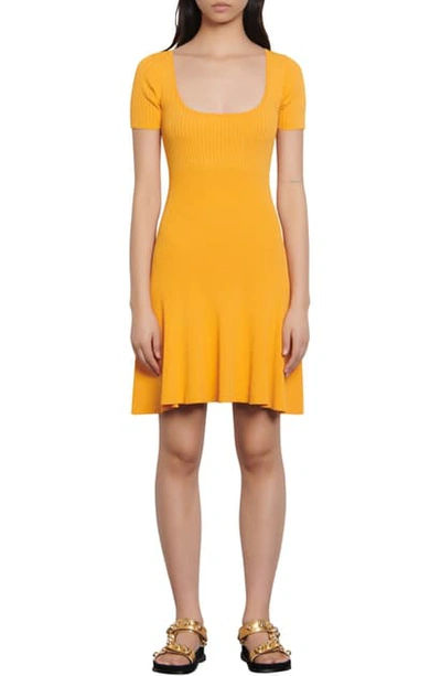 Shop Sandro Synn Short Sleeve Fit & Flare Sweater Dress In Orange
