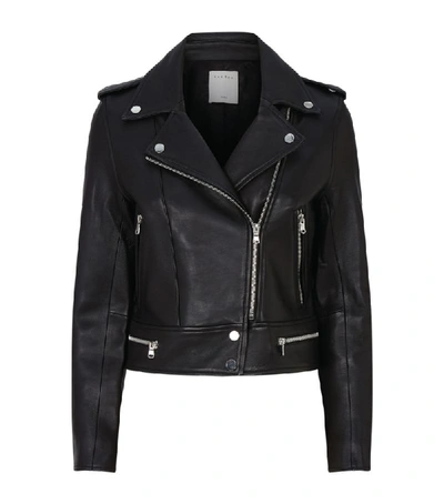 Shop Sandro Leather Biker Jacket In Black