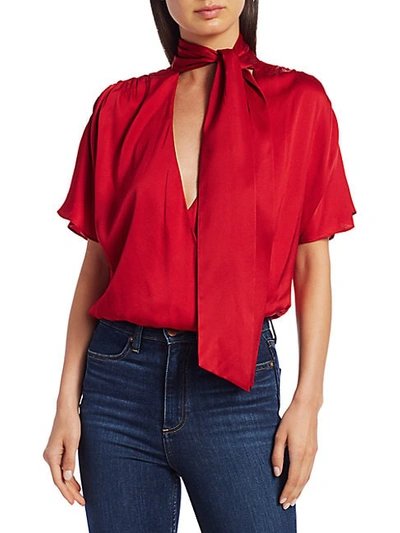 Shop Alice And Olivia Livvy Tie-neck Wrap Top In Ruby