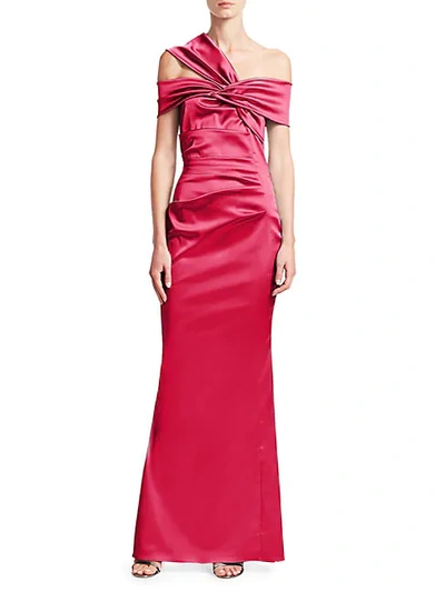 Shop Talbot Runhof Duchesse Stretch Satin One-shoulder Column Gown In Begonia