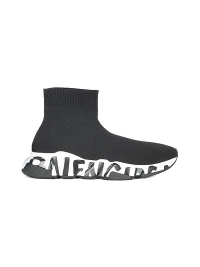 Shop Balenciaga Speed Lt Sneaker Logo Sole In Black White