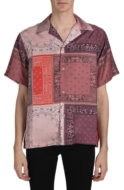 Shop Amiri Bandana Patchwork Silk Shirt In Coral