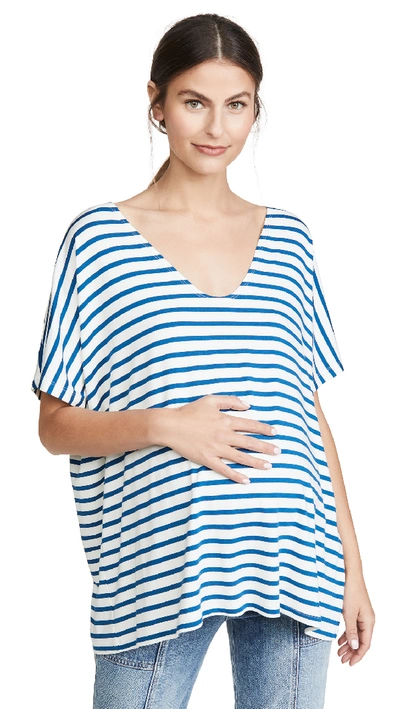 Shop Hatch The Perfect Vee Tee Ivory/blue Stripe