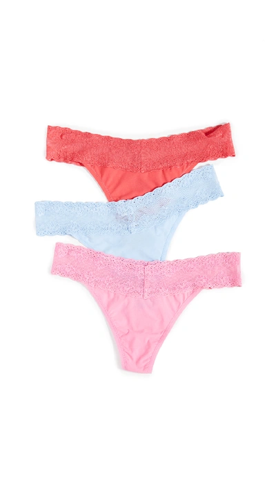 Shop Natori Bliss Perfection Thong 3 Pack In Hot Tamale/pink/ocean Mist