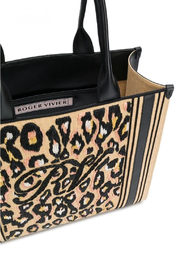 Shop Roger Vivier Viv Leather Shopping Bag In Beige