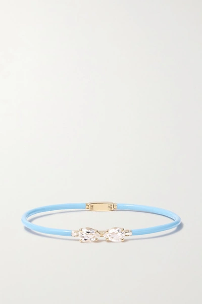 Shop Bea Bongiasca Vine 9-karat Gold, Enamel And Rock Crystal Bracelet In Light Blue