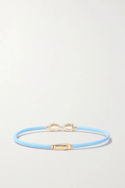 Shop Bea Bongiasca Vine 9-karat Gold, Enamel And Rock Crystal Bracelet In Light Blue
