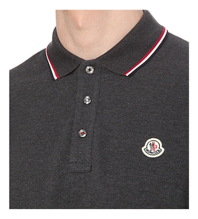 Shop Moncler Stripe-trim Cotton-piqué Polo Shirt In Anthracite