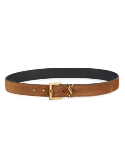 Shop Saint Laurent Monogram Leather Belt In Brown