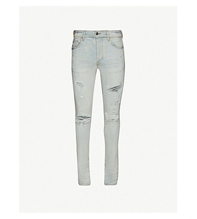 Shop Amiri Thrasher Skinny Stretch-denim Jeans In Smoke+grey