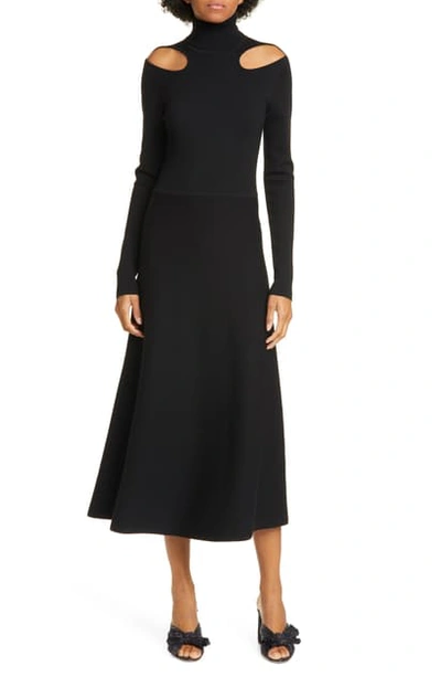 Shop Jason Wu Cutout Long Sleeve Merino Wool Midi Sweater Dress In Black