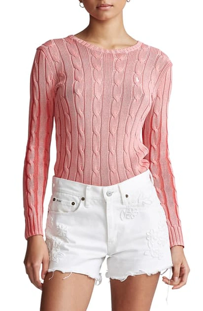 Shop Polo Ralph Lauren Cable Knit Sweater In Cottage Rose
