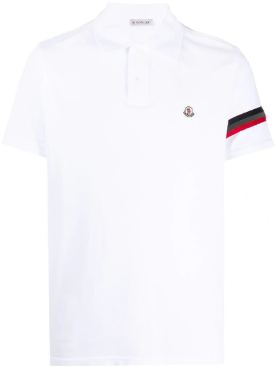 Shop Moncler Striped Cotton-pique Polo Shirt In White