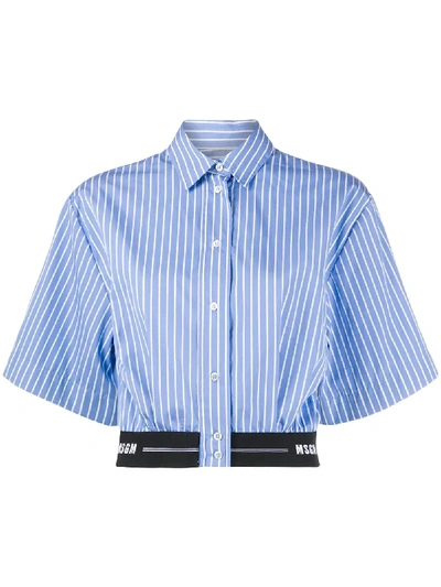 Shop Msgm Striped Crop Short-sleeve Shirt In Blue