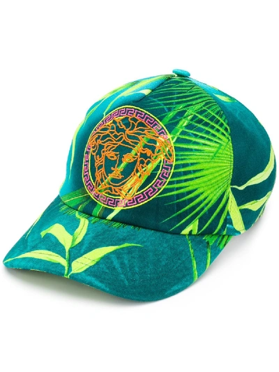 Shop Versace Medusa-embroidered Jungle Print Baseball Cap In Green