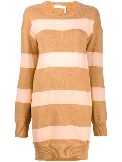 Shop Chloé Striped Camel And Pink Knit Dress In Neutrals