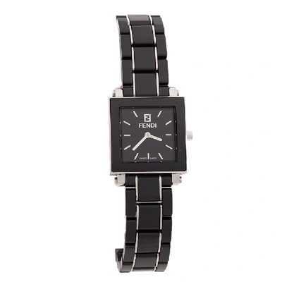 Pre-owned Fendi Black Ceramic Stainless Steel Quadro 6200l Women's Wristwatch 25 Mm