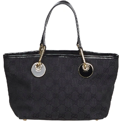 Pre-owned Gucci Black Gg Canvas And Leather Tote