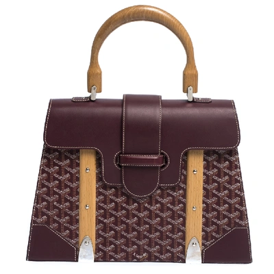 Pre-owned Goyard Burgundy Coated Canvas And Leather Mm Saigon Top Handle Bag