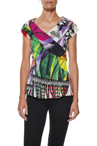 Pre-owned Versace 1980s Multicolor Silk Abstract Print Top