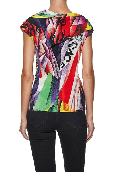Pre-owned Versace 1980s Multicolor Silk Abstract Print Top
