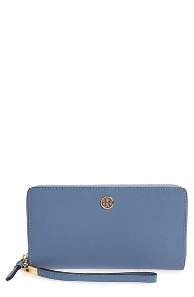 Shop Tory Burch Robinson Zip Leather Continental Wallet In Bluewood