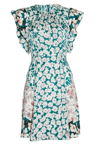 Shop Rebecca Taylor Serene Floral Print Silk Blend Dress In Palm Combo
