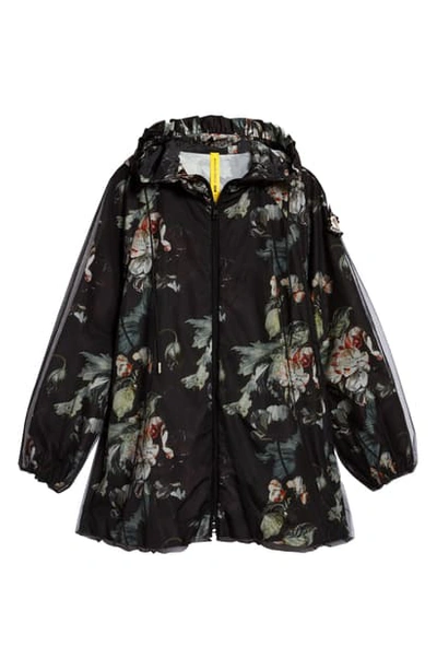 Shop Moncler Genius X 4 Simone Rocha Floral Print Hooded Jacket In Black