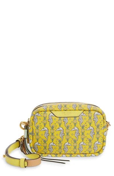 Shop Tory Burch Perry Seahorse Print Mini Leather Crossbody Bag In Yellow Seahorse