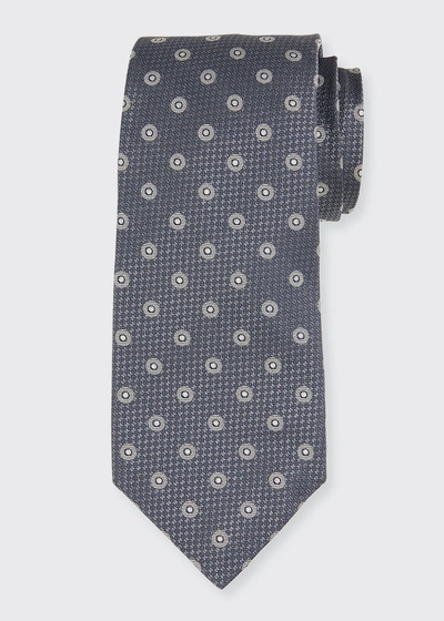 Shop Isaia Medallion Silk Tie In Gray