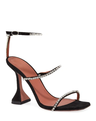 Shop Amina Muaddi Gilda Suede And Crystal High-heel Sandals In Black