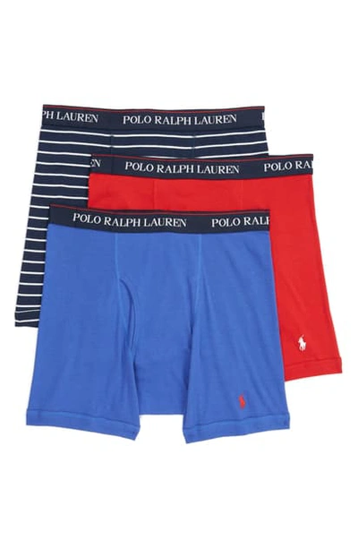 Shop Polo Ralph Lauren 3-pack Cotton Boxer Briefs In Cruise Navy/ Rl Red/ Royal