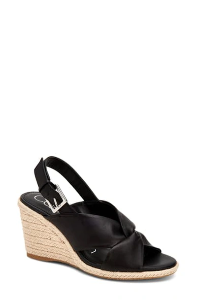 Shop Calvin Klein Brennah Espadrille Wedge Sandal In Black Leather