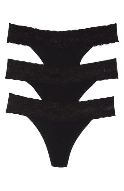 Shop Natori Bliss Perfection Lace Trim Thong In Black
