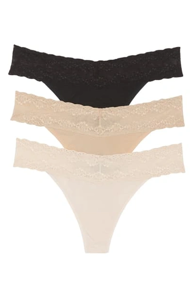 Shop Natori Bliss Perfection Lace Trim Thong In Cameo Rose/ Black/ Caf