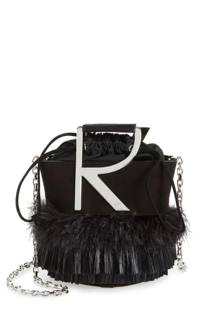Shop Roger Vivier Mini Rv Feather Fringes Goatskin Leather Bucket Bag In Black