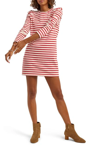 Shop Rebecca Minkoff Talia Stripe Long Sleeve Cotton Minidress In Red/ White