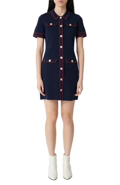 Shop Maje Rosie Knit Shirtdress In Navy