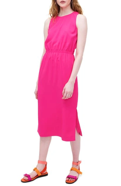 Shop Jcrew Button-back Dress In Neon Flamingo
