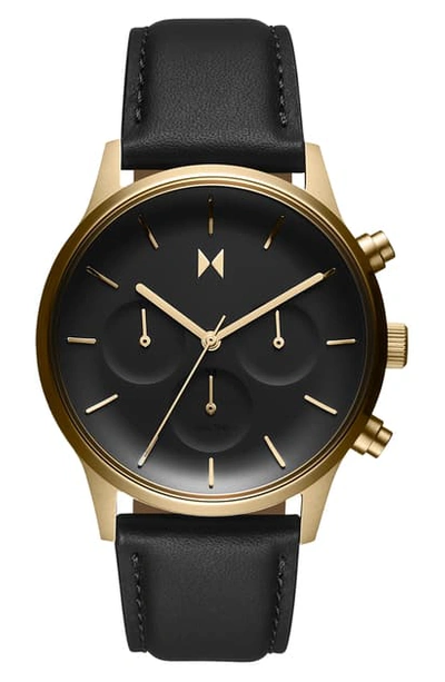 Shop Mvmt Duet Chronograph Leather Strap Watch, 38mm In Black/ Gold