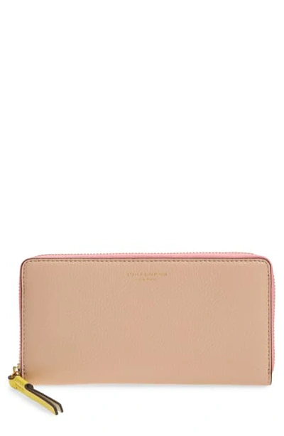 Shop Tory Burch Perry Colorblock Leather Continental Wallet In Goan Sand/ Electric Yellow