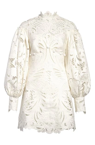 Shop Zimmermann Wavelength Ikat Broderie Anglaise Long Sleeve Minidress In Ivory