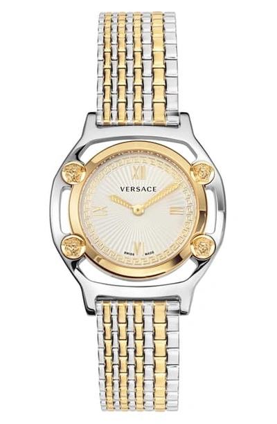 Shop Versace Medusa Frame Bracelet Watch, 36mm In Gold/ Silver/ Gold