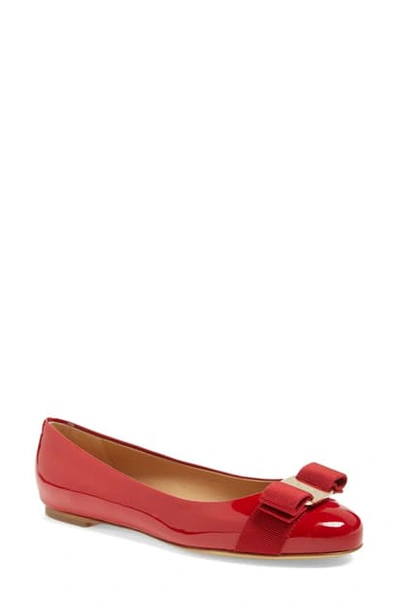 Shop Ferragamo Varina Leather Flat In Red