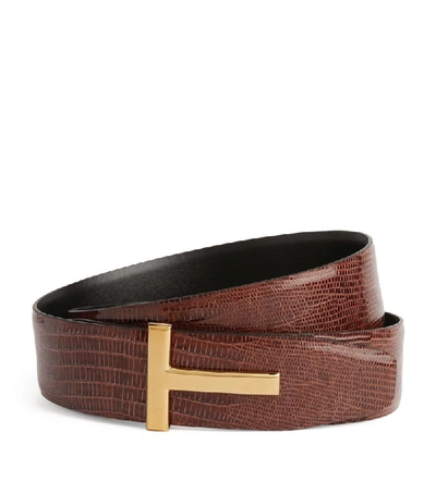 Shop Tom Ford Lizard Reversible T Clasp Belt